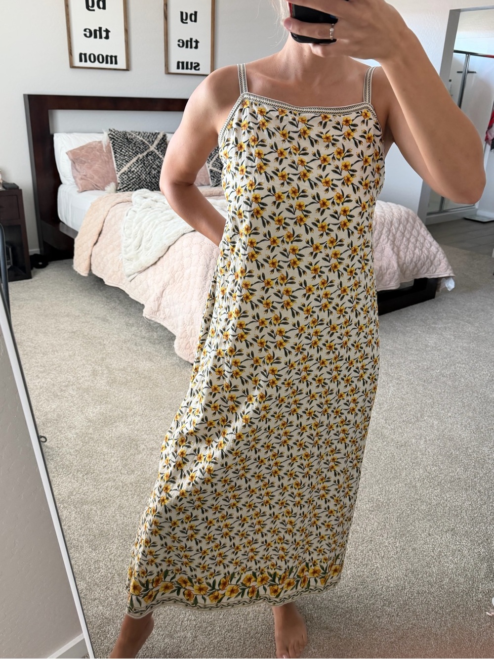 Max Studio Cream Floral Slip Dress with Yellow Flowers